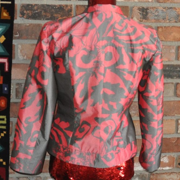 New Betty Barclay Grey & Red Tailored Zip-up Botanical Floral Jacket 34 S - Picture 2 of 9